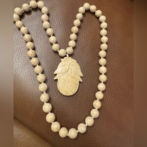 Carved jasper stone beaded pendant necklace